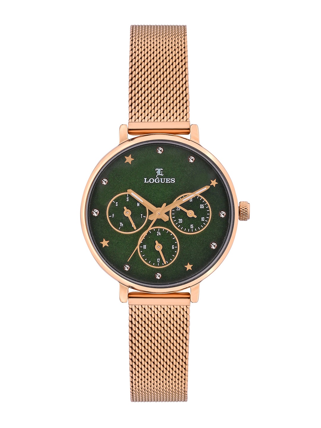 L LOGUES Women Brass Dial & Bracelet Style Straps Analogue Watch L 1712 WZ-10, Green
L LOGUES Women Brass Dial & Bracelet Style Straps Analogue Watch L 1712 WZ-10, Green