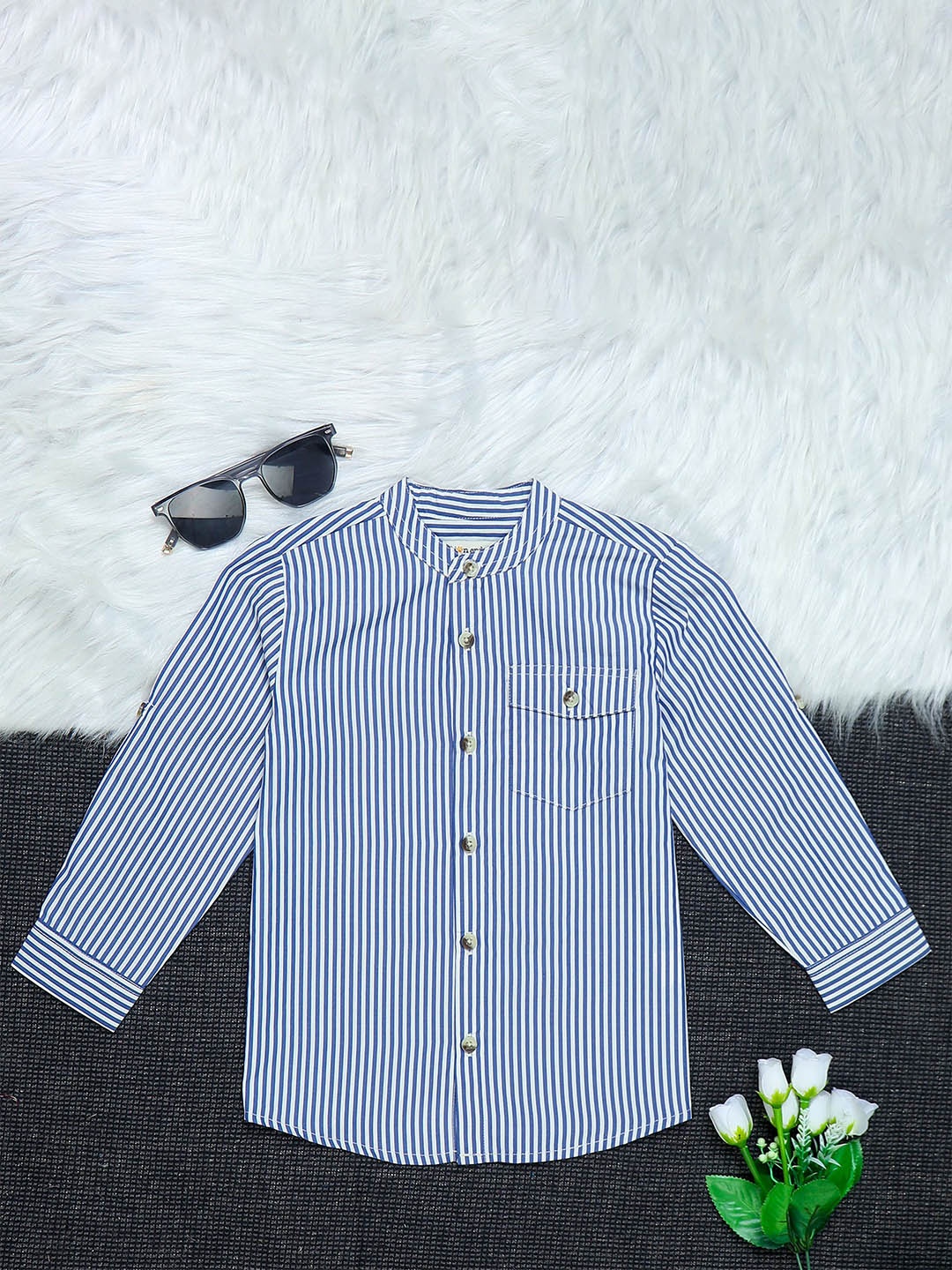 The Lion and The Fish Boys Comfort Band Collar Bengal Striped Cotton Casual Shirt, Blue
The Lion and The Fish Boys Comfort Band Collar Bengal Striped Cotton Casual Shirt, Blue