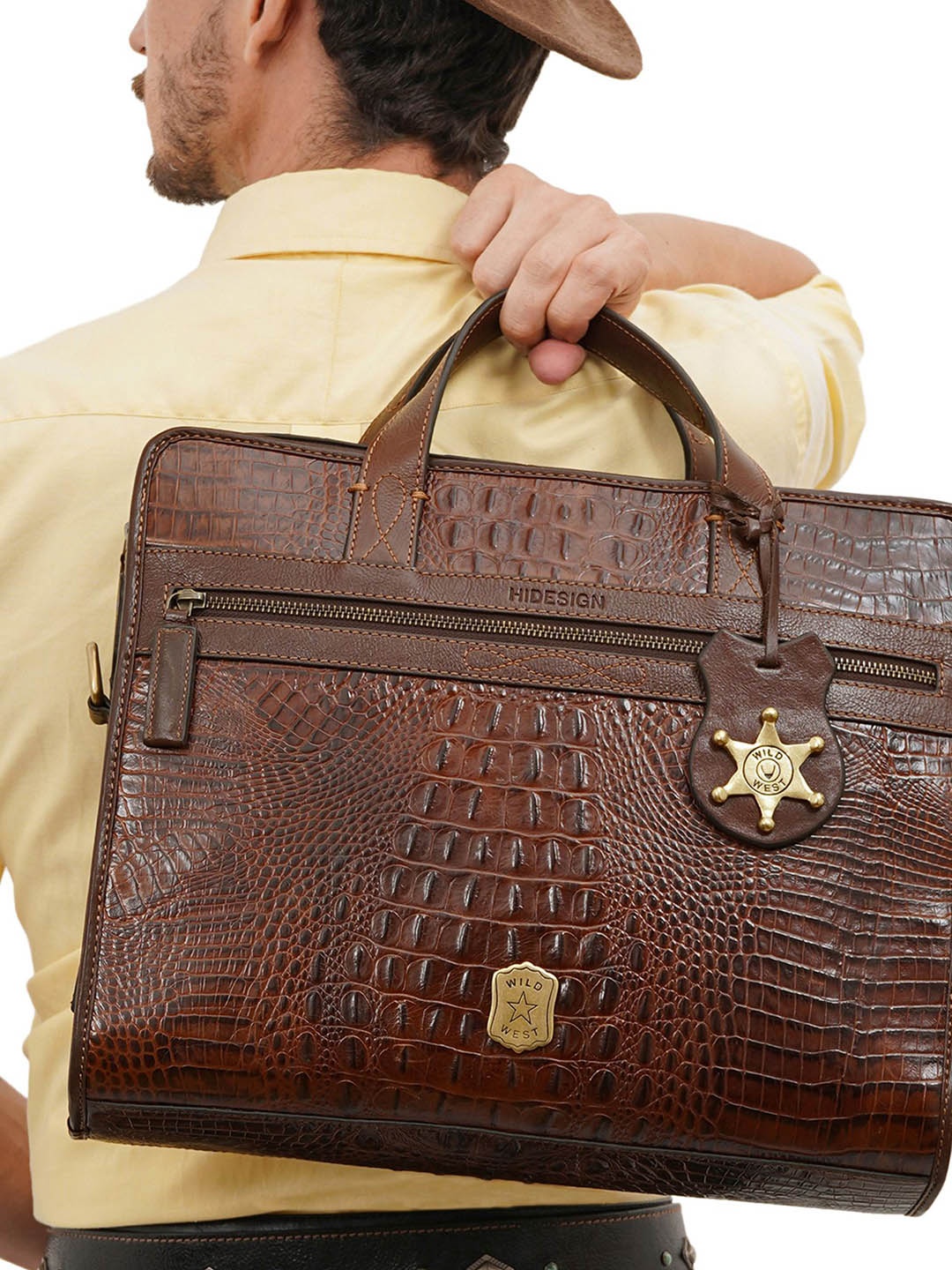 Hidesign Textured Leather Structured Briefcase / Shoulder Bag with Applique, Brown
Hidesign Textured Leather Structured Briefcase / Shoulder Bag with Applique, Brown