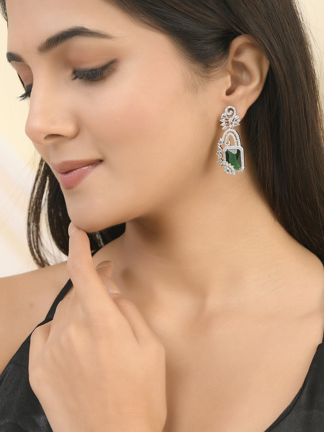 Silvermerc Designs Silver-Plated American Diamond Studded Square Brass Drop Earrings
Silvermerc Designs Silver-Plated American Diamond Studded Square Brass Drop Earrings