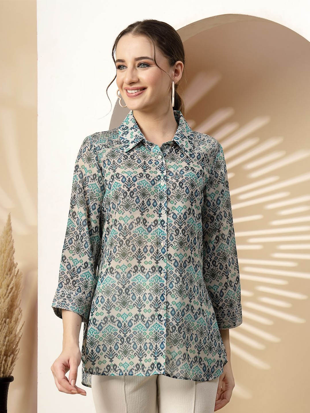 Nayam By Lakshita Women Spread Collar Floral Printed Relaxed Fit Casual Shirt, Green
Nayam By Lakshita Women Spread Collar Floral Printed Relaxed Fit Casual Shirt, Green