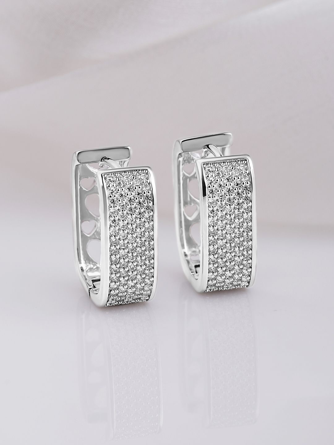 Rubans Rhodium Plated Tarnish-Free Waterproof Zirconia Studded Demi-Fine Hoop Earrings, Silver
Rubans Rhodium Plated Tarnish-Free Waterproof Zirconia Studded Demi-Fine Hoop Earrings, Silver