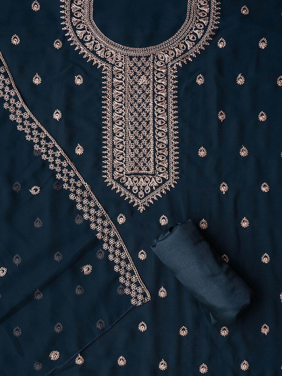 Jaipur Kurti Unstitched Embroidered Silk Georgette Dress Material With Dupatta, Teal 
Jaipur Kurti Unstitched Embroidered Silk Georgette Dress Material With Dupatta, Teal