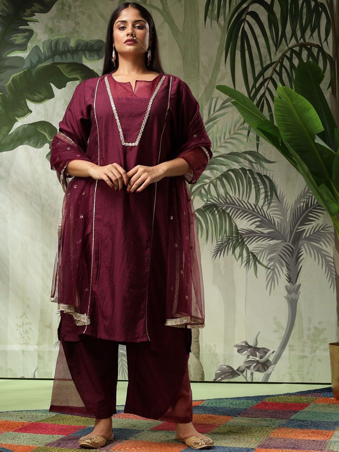 Bani Women Plus Size Regular Gotta Patti Straight Kurta with Palazzos & Dupatta, Purple
Bani Women Plus Size Regular Gotta Patti Straight Kurta with Palazzos & Dupatta, Purple