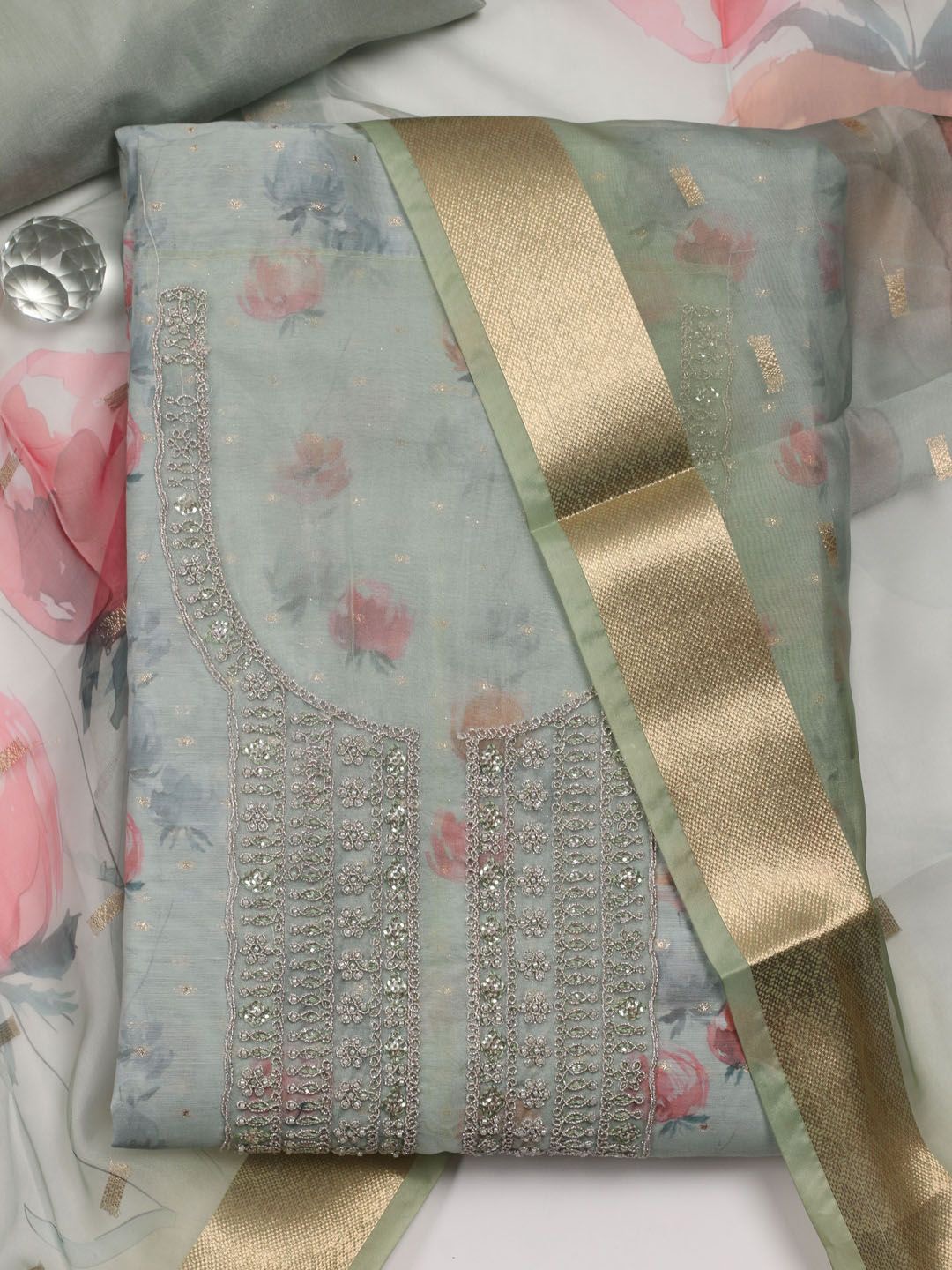 Meena Bazaar Floral Printed Beads and Stones Art Silk Unstitched Dress Material, Green
Meena Bazaar Floral Printed Beads and Stones Art Silk Unstitched Dress Material, Green