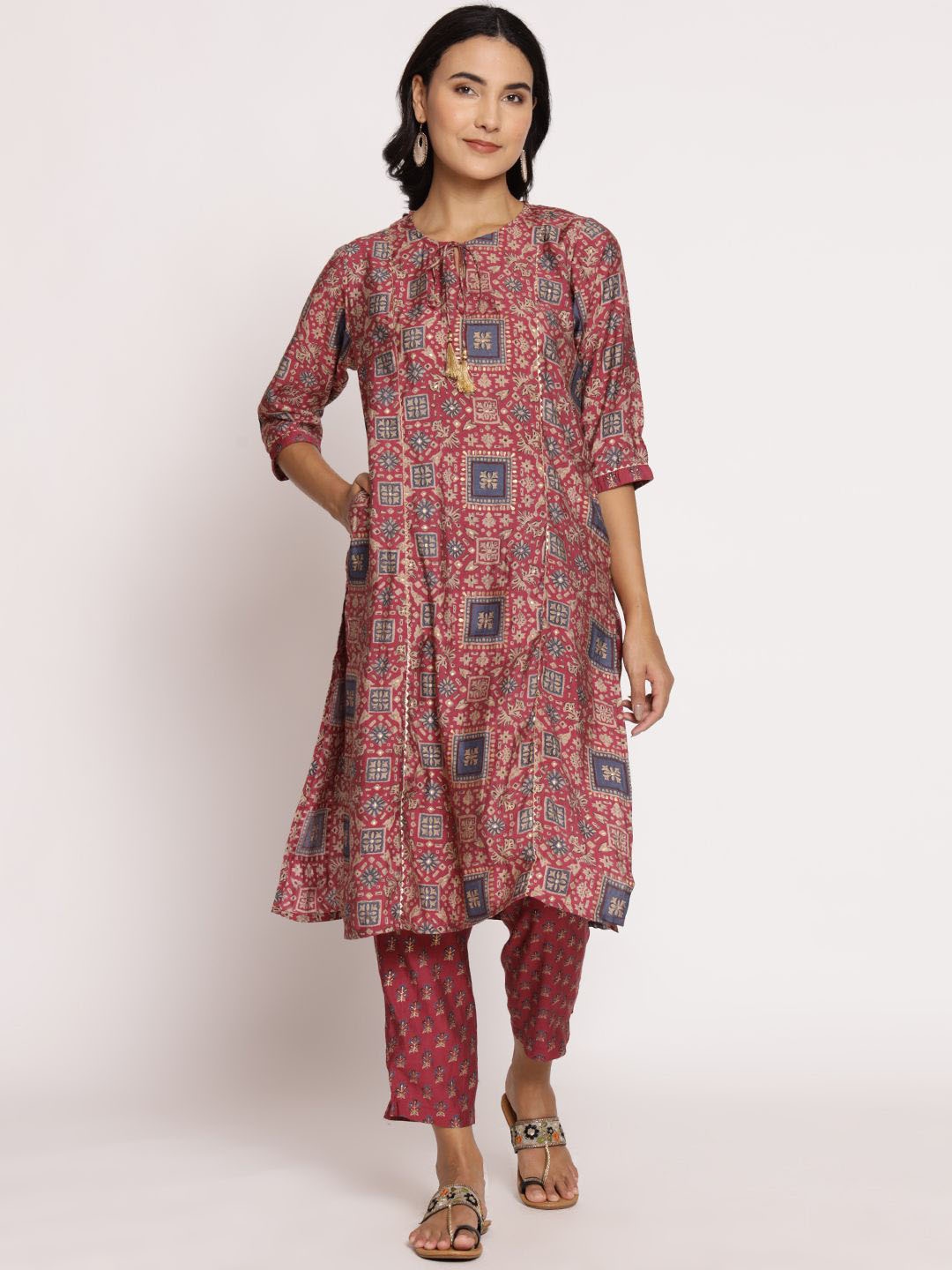 Shree Ethnic Motifs Printed Tie-Up Neck Chanderi Silk Straight Kurta With Trousers, Pink
Shree Ethnic Motifs Printed Tie-Up Neck Chanderi Silk Straight Kurta With Trousers, Pink