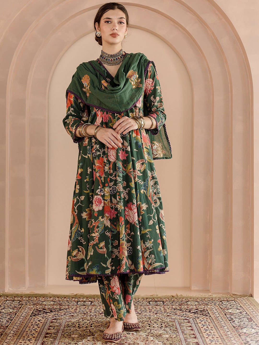 GulaboJaipur Floral Printed Empire Pure Cotton Kurta with Pyjamas & With Dupatta, Green
GulaboJaipur Floral Printed Empire Pure Cotton Kurta with Pyjamas & With Dupatta, Green