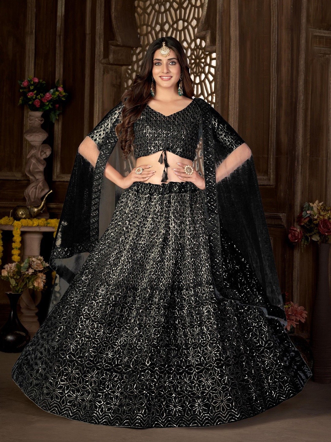 VARNI FABRICS Embellished Semi-Stitched Lehenga & Unstitched Blouse With Dupatta, Black
VARNI FABRICS Embellished Semi-Stitched Lehenga & Unstitched Blouse With Dupatta, Black