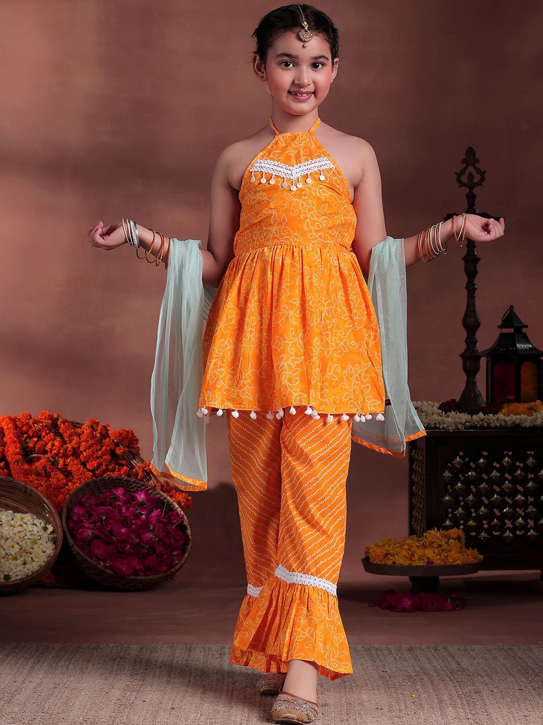 Libas KIDS Girls Bandhani Printed Halter Neck Pure Cotton A-Line Kurta With Sharara, Mustard
Libas KIDS Girls Bandhani Printed Halter Neck Pure Cotton A-Line Kurta With Sharara, Mustard