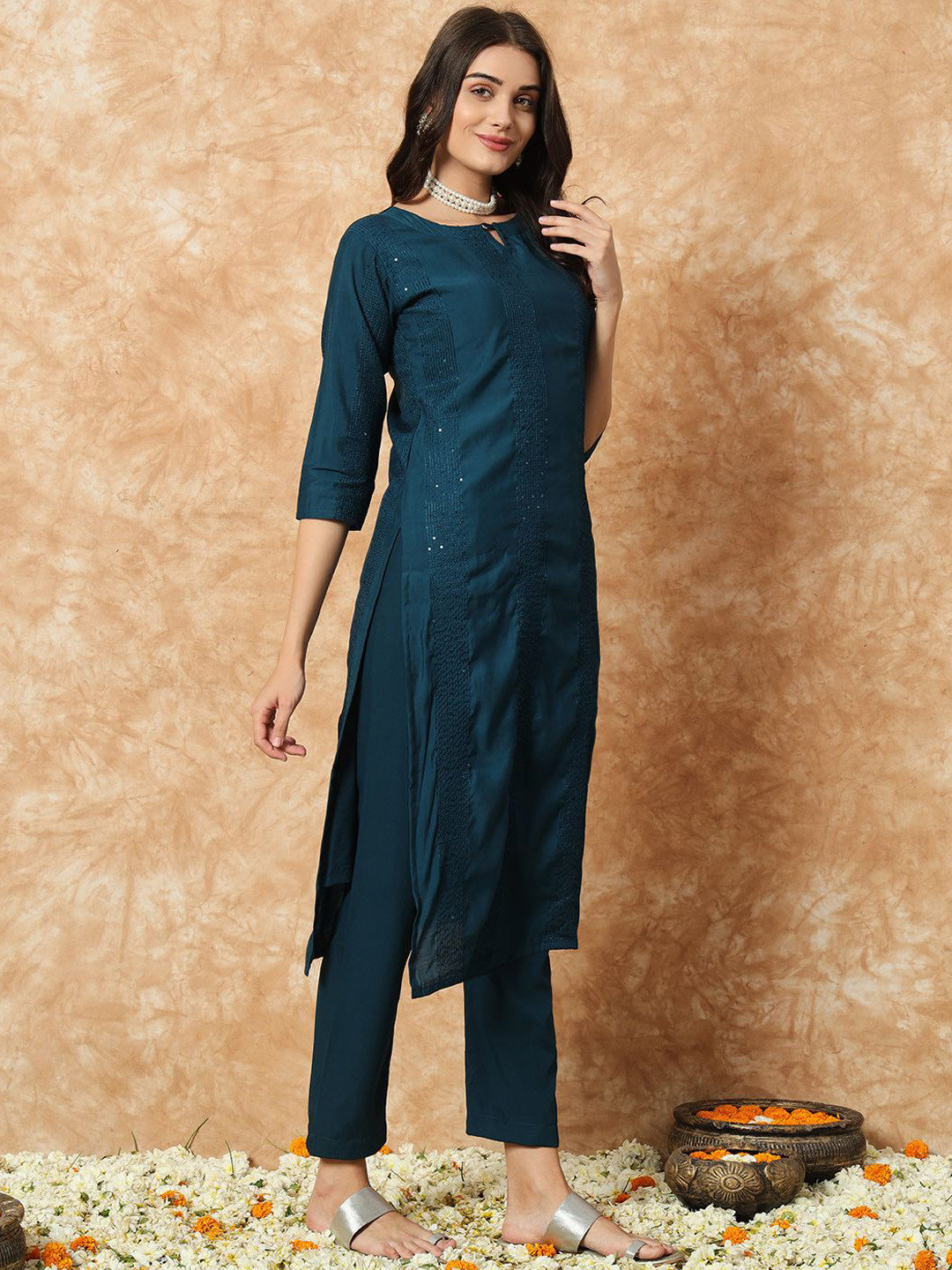 Fashion Basket Women Embroidered Regular Kurta with Pyjamas & With Dupatta, Teal
Fashion Basket Women Embroidered Regular Kurta with Pyjamas & With Dupatta, Teal