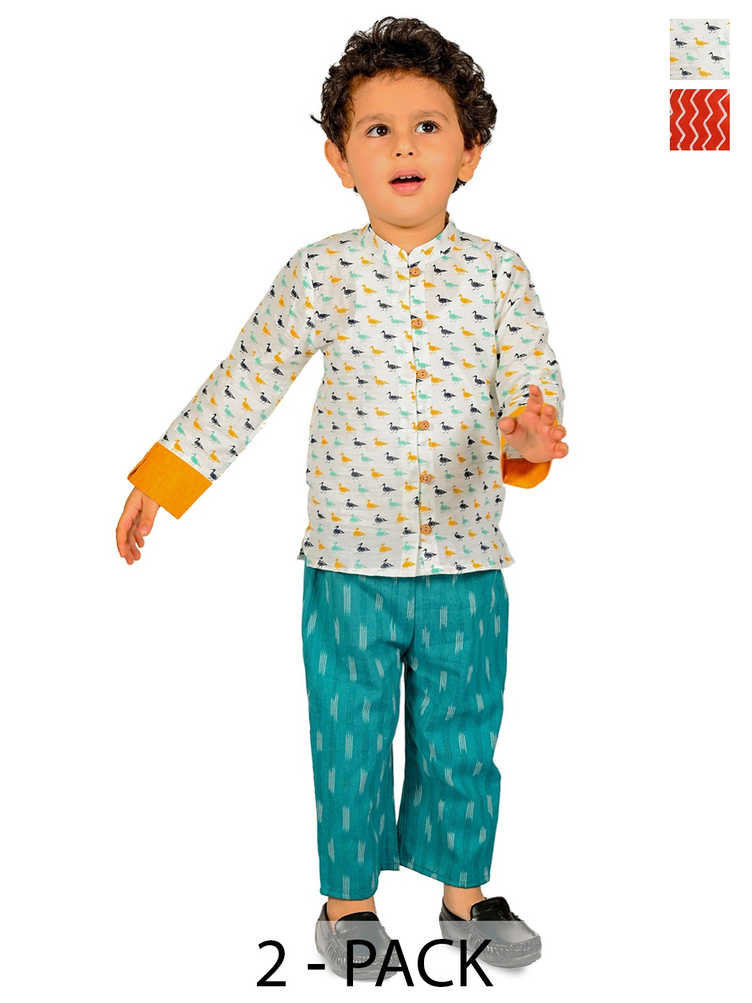 Tiny Bunnies Boys Pack Of 2 Printed Mandarin Collar Pure Cotton Shirt with Trousers, White
Tiny Bunnies Boys Pack Of 2 Printed Mandarin Collar Pure Cotton Shirt with Trousers, White