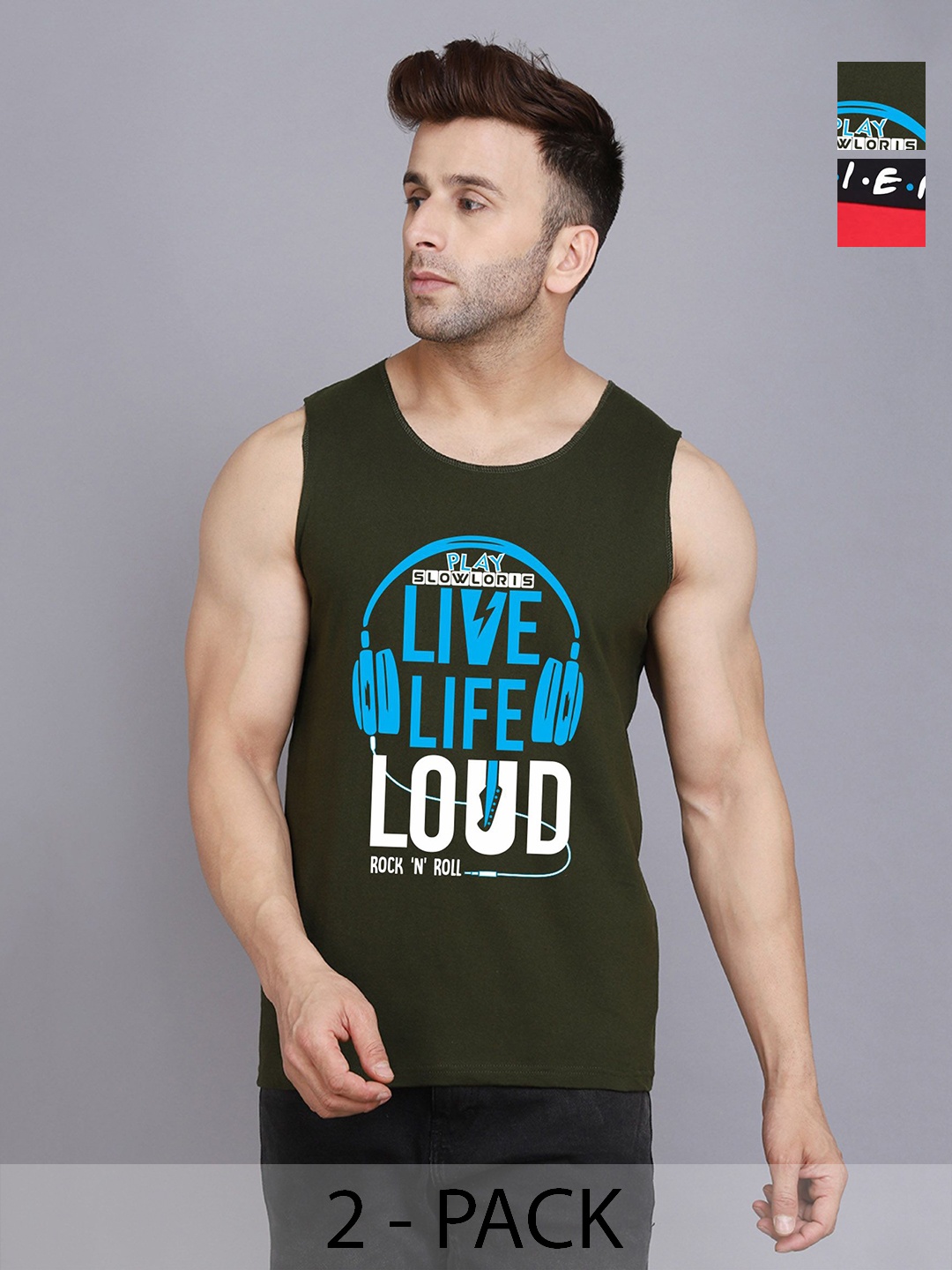 SLOWLORIS Men Pack Of 2 Typography Printed Round Neck Cotton Slim Fit T-shirts, Olive
SLOWLORIS Men Pack Of 2 Typography Printed Round Neck Cotton Slim Fit T-shirts, Olive
