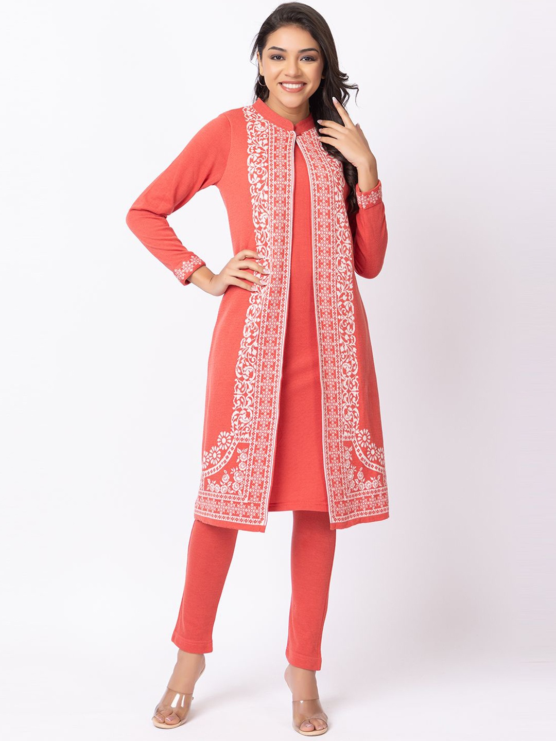 Anouk Coral Floral Printed Mandarin Collar Jacquard Winter Wear Straight Kurta With Trousers
Anouk Coral Floral Printed Mandarin Collar Jacquard Winter Wear Straight Kurta With Trousers