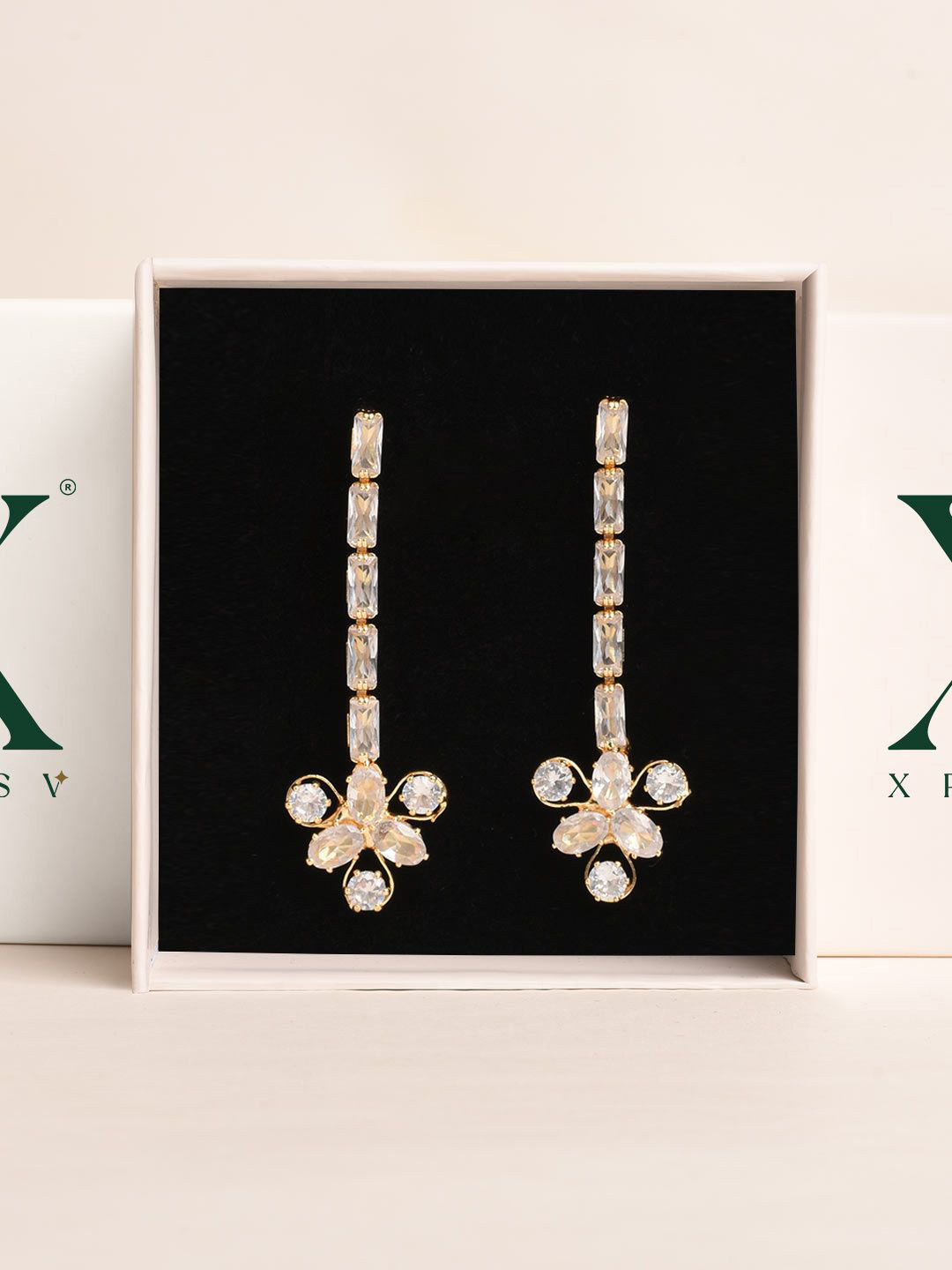 XPNSV Timeless Gold Plated Cubic Zirconia Studded Drop Earrings
XPNSV Timeless Gold Plated Cubic Zirconia Studded Drop Earrings