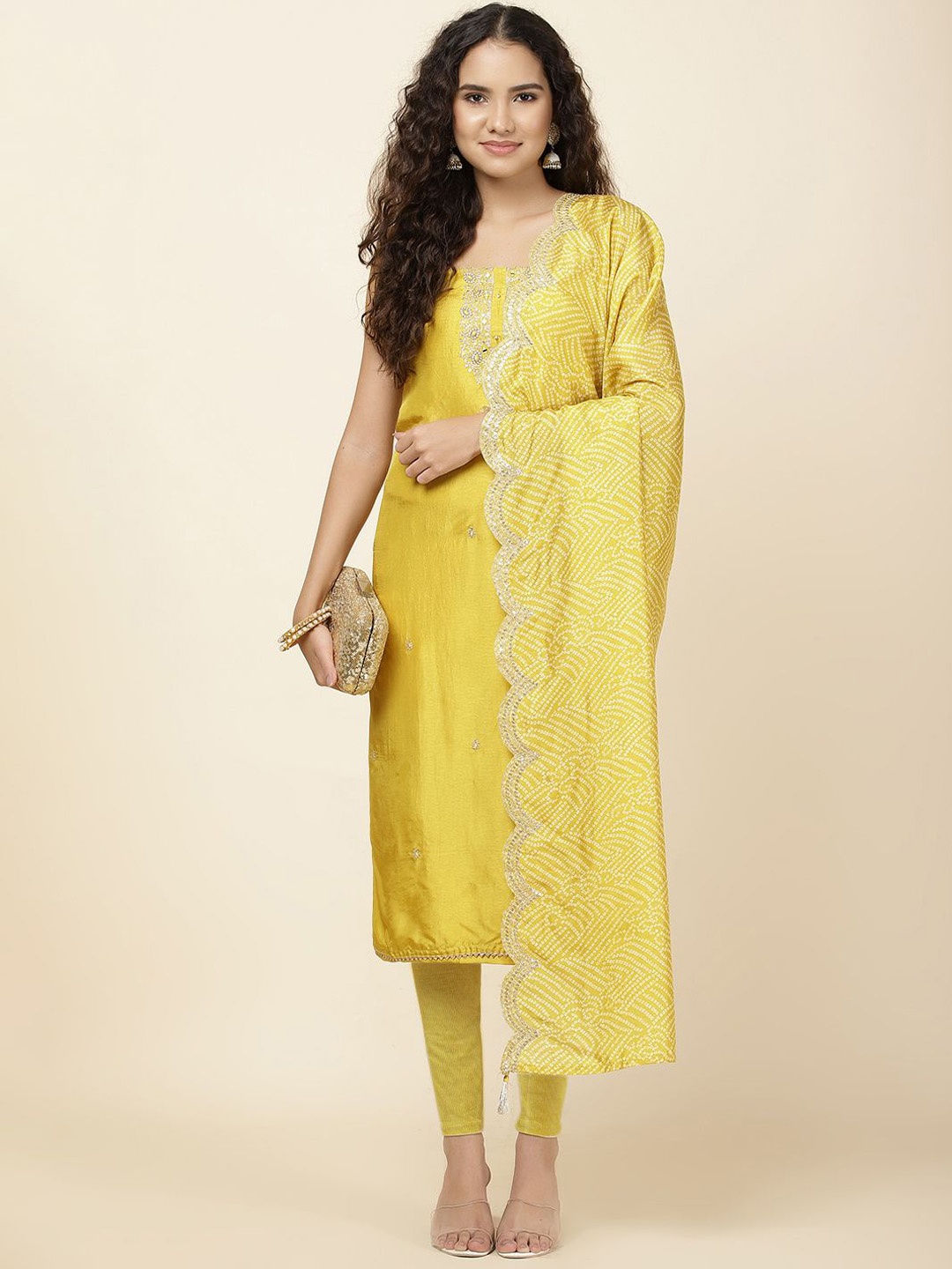 Meena Bazaar Floral Embroidered Sequinned Chanderi Unstitched Dress Material, Yellow
Meena Bazaar Floral Embroidered Sequinned Chanderi Unstitched Dress Material, Yellow