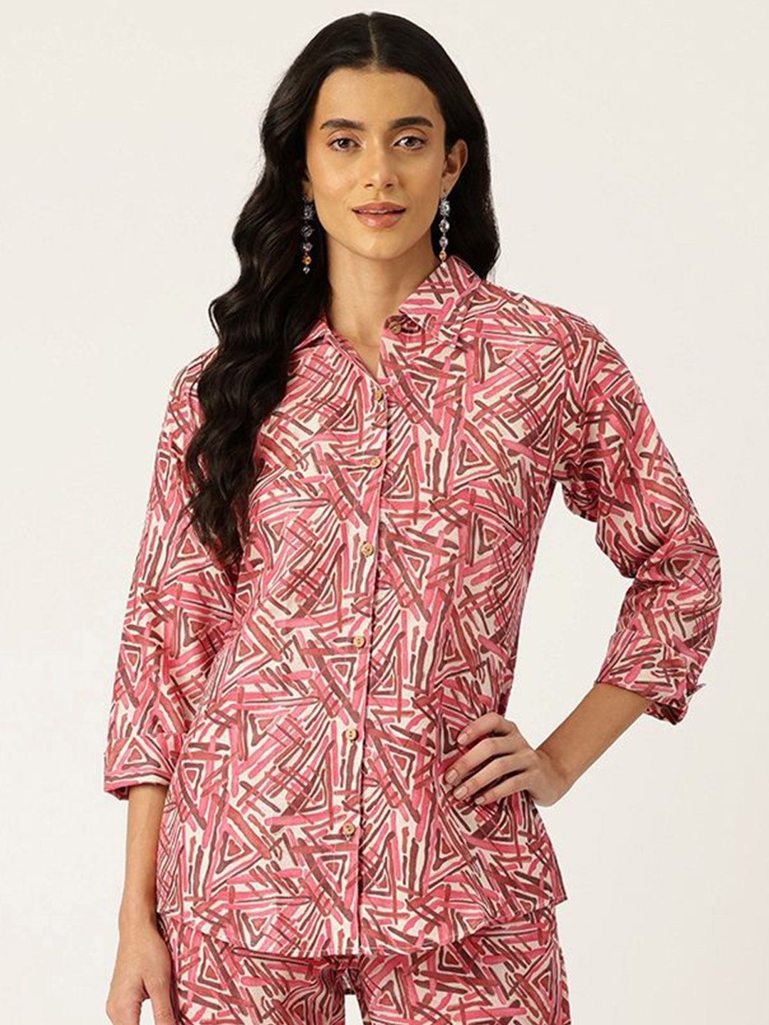 Molcha Women Contemporary Spread Collar Abstract Printed Cotton Semiformal Shirt, Pink
Molcha Women Contemporary Spread Collar Abstract Printed Cotton Semiformal Shirt, Pink