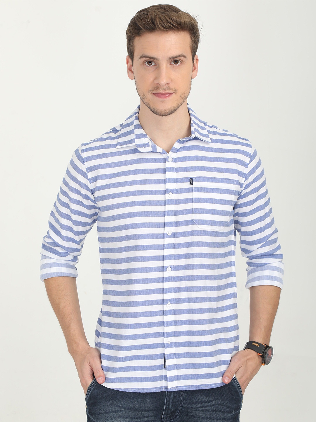 Rope Men Standard Spread Collar Horizontal Striped Cotton Slim Fit Casual Shirt, Blue
Rope Men Standard Spread Collar Horizontal Striped Cotton Slim Fit Casual Shirt, Blue
