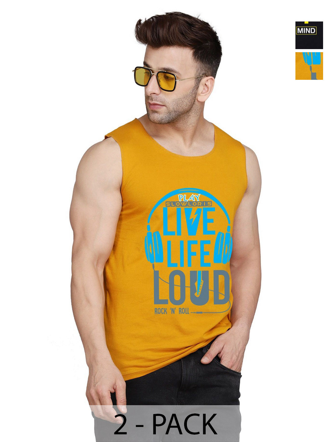 SLOWLORIS Men Pack Of 2 Typography Printed Round Neck Cotton Slim Fit T-shirts, Mustard 
SLOWLORIS Men Pack Of 2 Typography Printed Round Neck Cotton Slim Fit T-shirts, Mustard