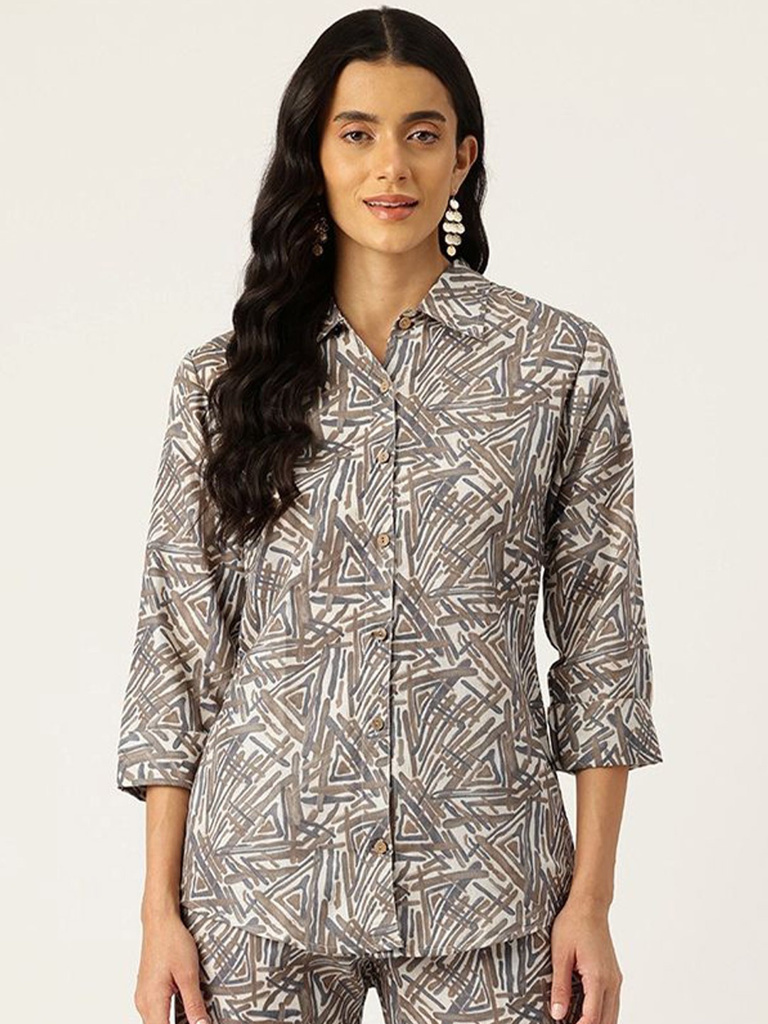 Molcha Women Contemporary Spread Collar Abstract Printed Cotton Semiformal Shirt, Grey
Molcha Women Contemporary Spread Collar Abstract Printed Cotton Semiformal Shirt, Grey