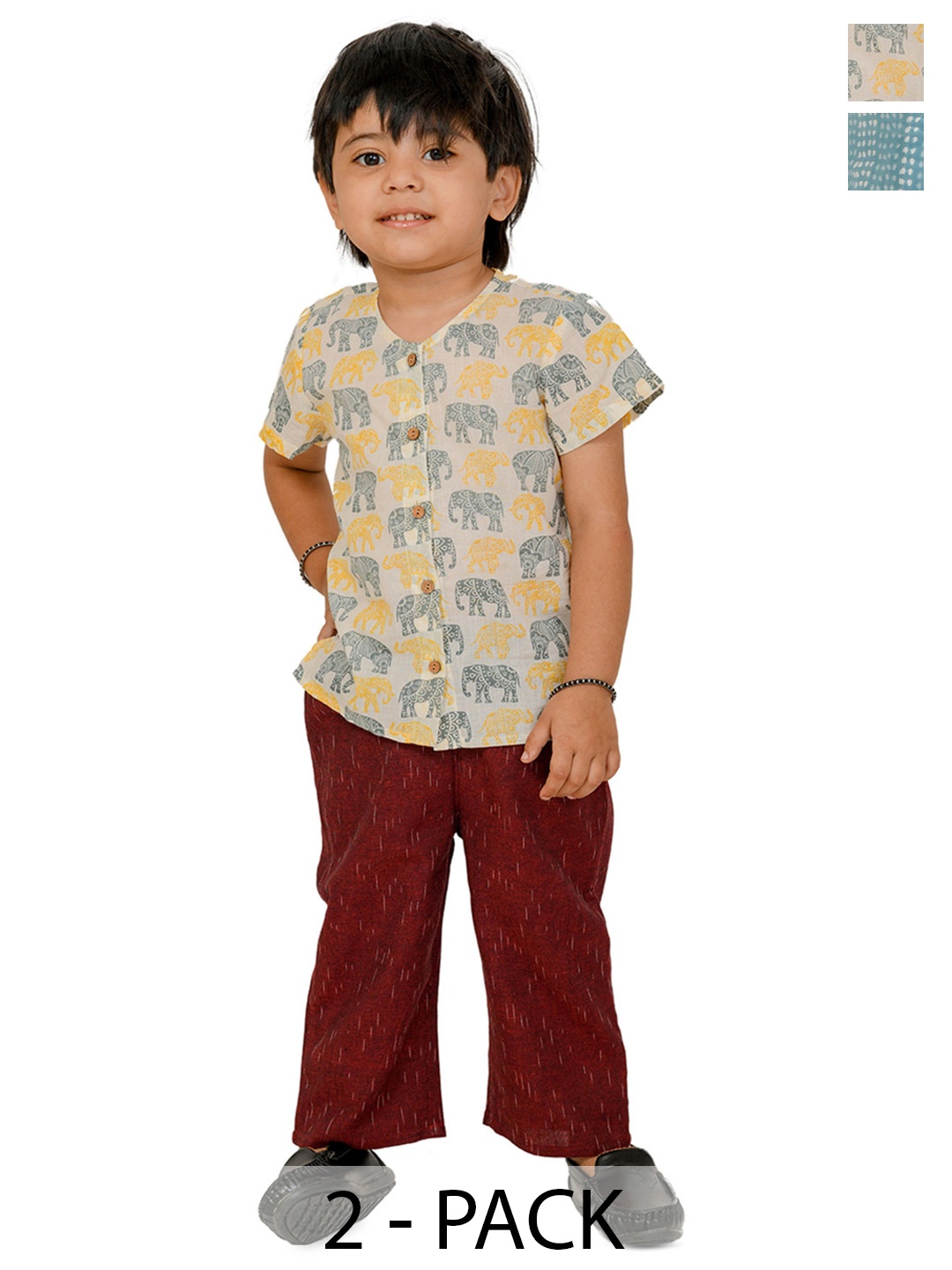 Tiny Bunnies Boys Pack Of 2 Printed Mandarin Collar Pure Cotton Shirt with Trousers, Blue
Tiny Bunnies Boys Pack Of 2 Printed Mandarin Collar Pure Cotton Shirt with Trousers, Blue