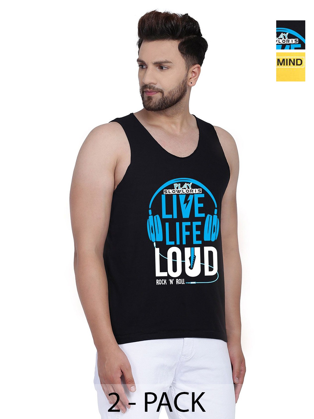 SLOWLORIS Men Pack Of 2 Typography Printed Round Neck Cotton Slim Fit T-shirts, Black
SLOWLORIS Men Pack Of 2 Typography Printed Round Neck Cotton Slim Fit T-shirts, Black