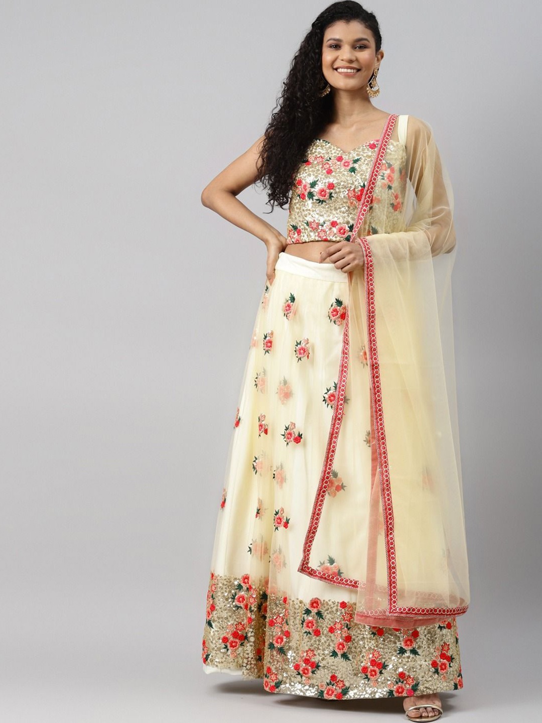 FABPIXEL Embroidered Sequinned Semi-Stitched Lehenga & Unstitched Blouse With Dupatta, White
FABPIXEL Embroidered Sequinned Semi-Stitched Lehenga & Unstitched Blouse With Dupatta, White