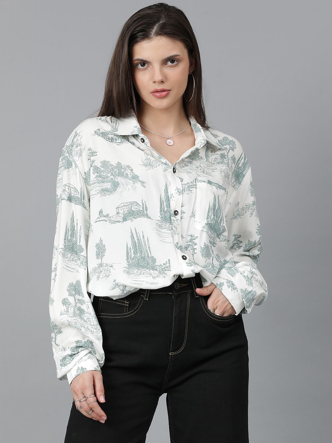 Kotty Women Spread Collar Conversational Printed Cotton Oversized Casual Shirt, White
Kotty Women Spread Collar Conversational Printed Cotton Oversized Casual Shirt, White