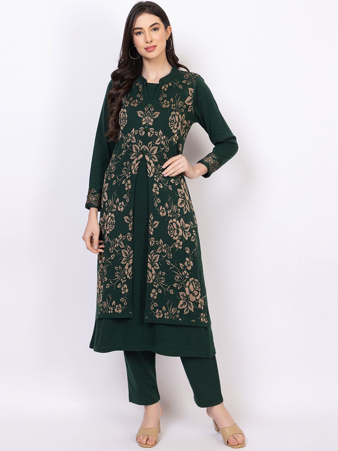 Anouk Green Floral Printed Mandarin Collar Jacquard Winter Wear Straight Kurta With Trousers
Anouk Green Floral Printed Mandarin Collar Jacquard Winter Wear Straight Kurta With Trousers