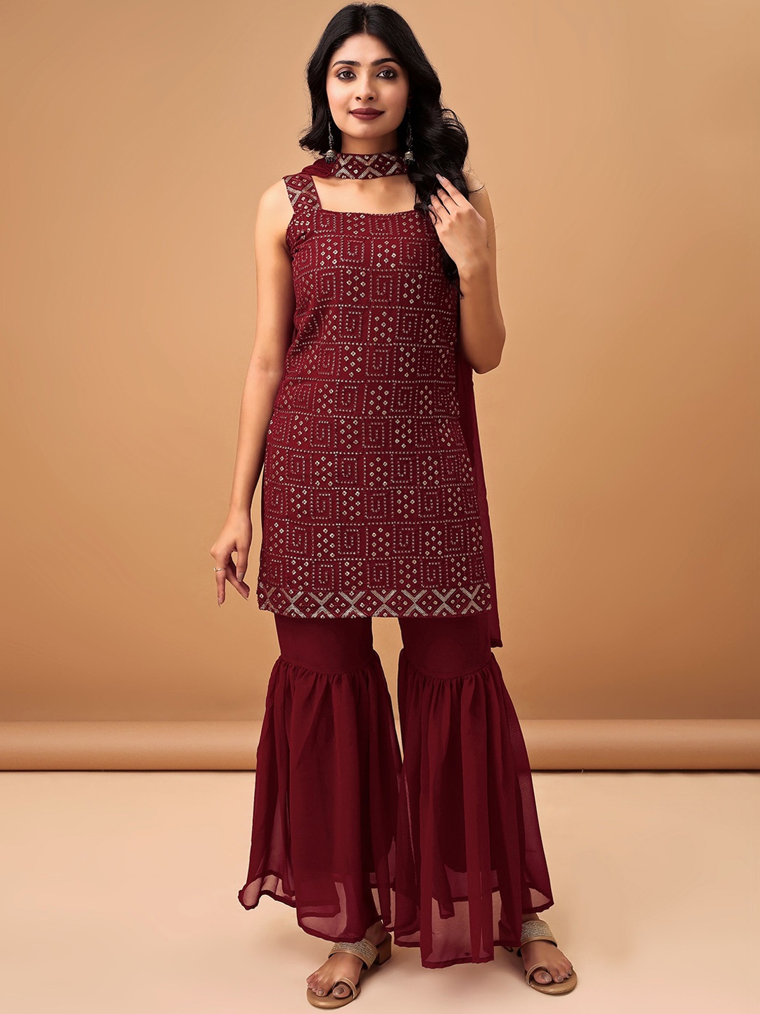 Sashay Boutique Embroidered Regular Georgette Sequinned Kurta with Sharara & Dupatta, Maroon
Sashay Boutique Embroidered Regular Georgette Sequinned Kurta with Sharara & Dupatta, Maroon