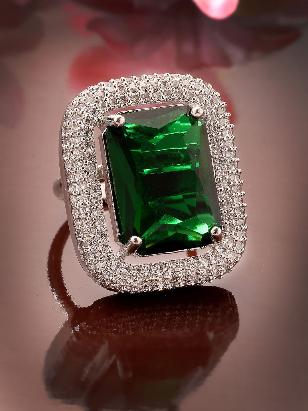 ADIVA Silver-Plated American Diamond Studded Adjustable Finger Ring
ADIVA Silver-Plated American Diamond Studded Adjustable Finger Ring