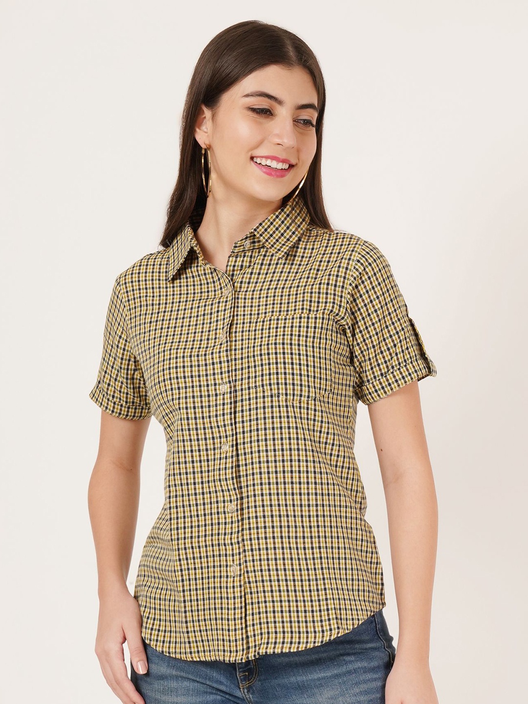 Karmic Vision Women Original Spread Collar Gingham Checked Cotton Casual Shirt, Yellow
Karmic Vision Women Original Spread Collar Gingham Checked Cotton Casual Shirt, Yellow
