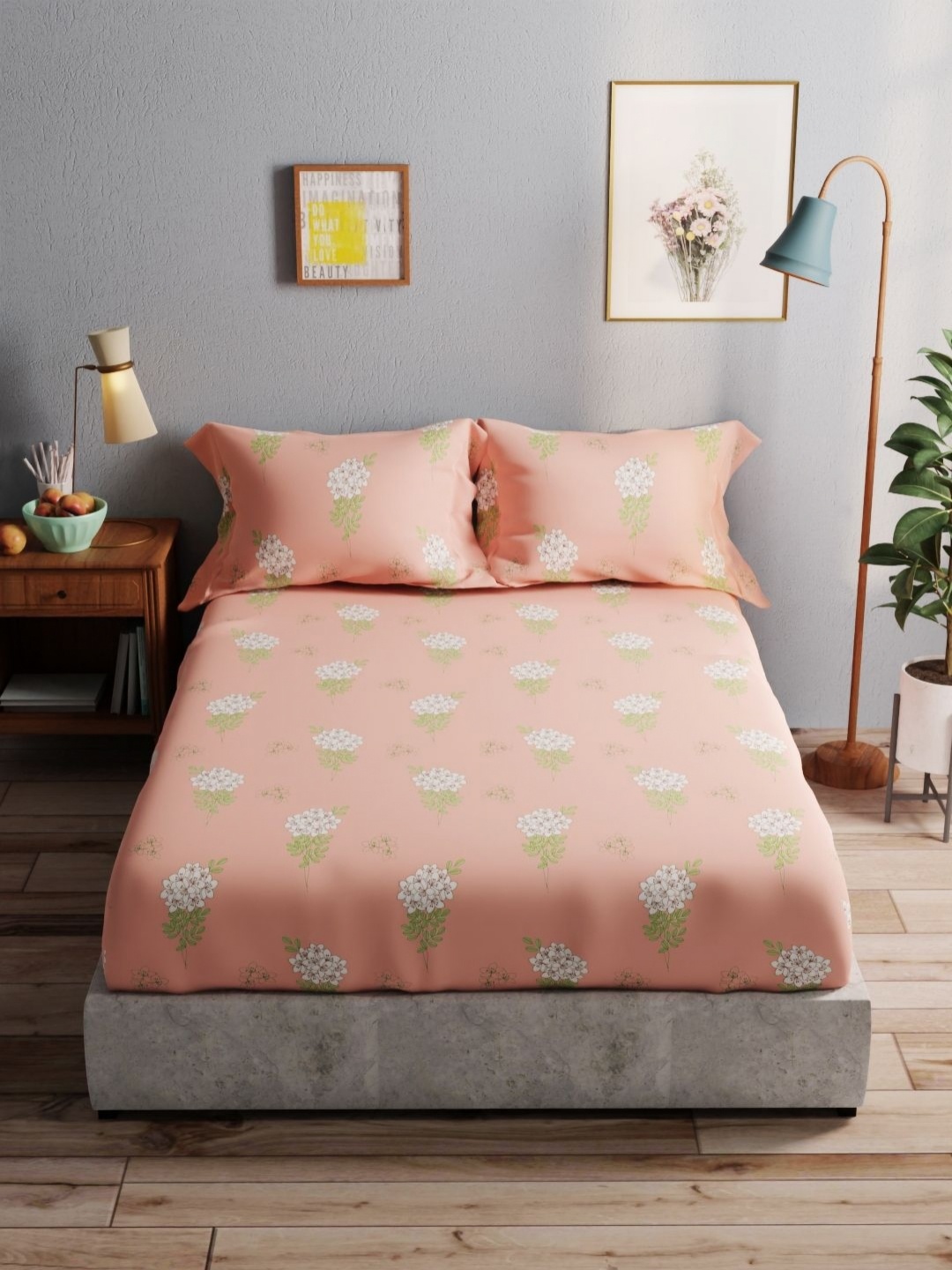 BIANCA Peach-Coloured & Green Floral 140 TC Cotton Queen Bedsheet with 2 Pillow Covers
BIANCA Peach-Coloured & Green Floral 140 TC Cotton Queen Bedsheet with 2 Pillow Covers