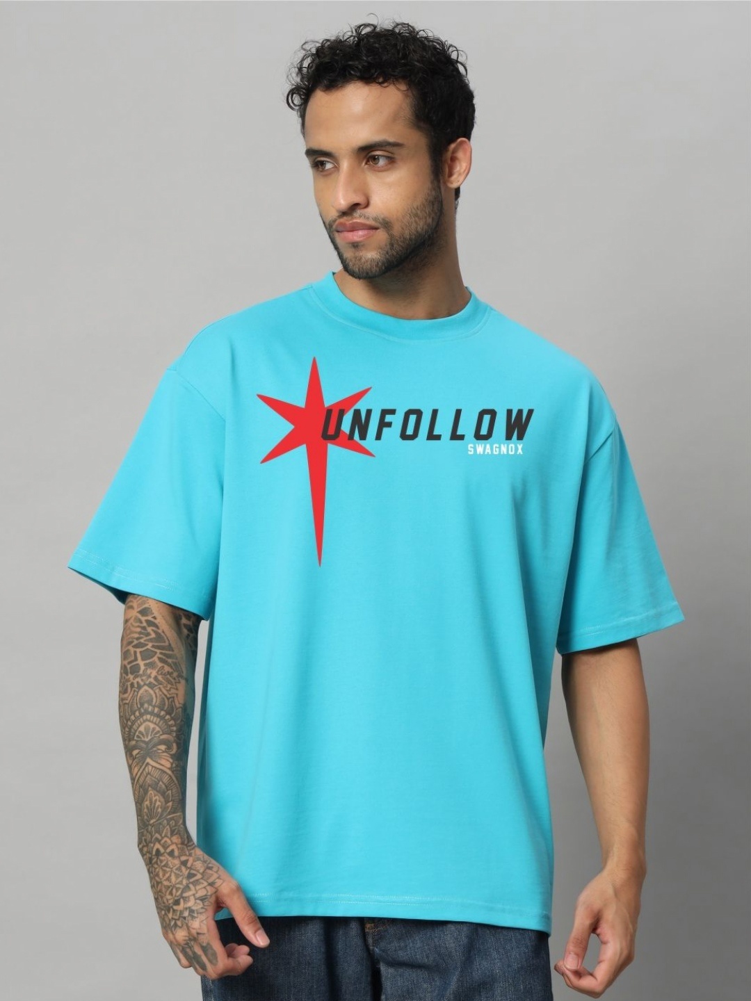 SWAGNOX Men Typography Printed Round Neck Cotton Oversized T-Shirt, Turquoise blue
SWAGNOX Men Typography Printed Round Neck Cotton Oversized T-Shirt, Turquoise blue