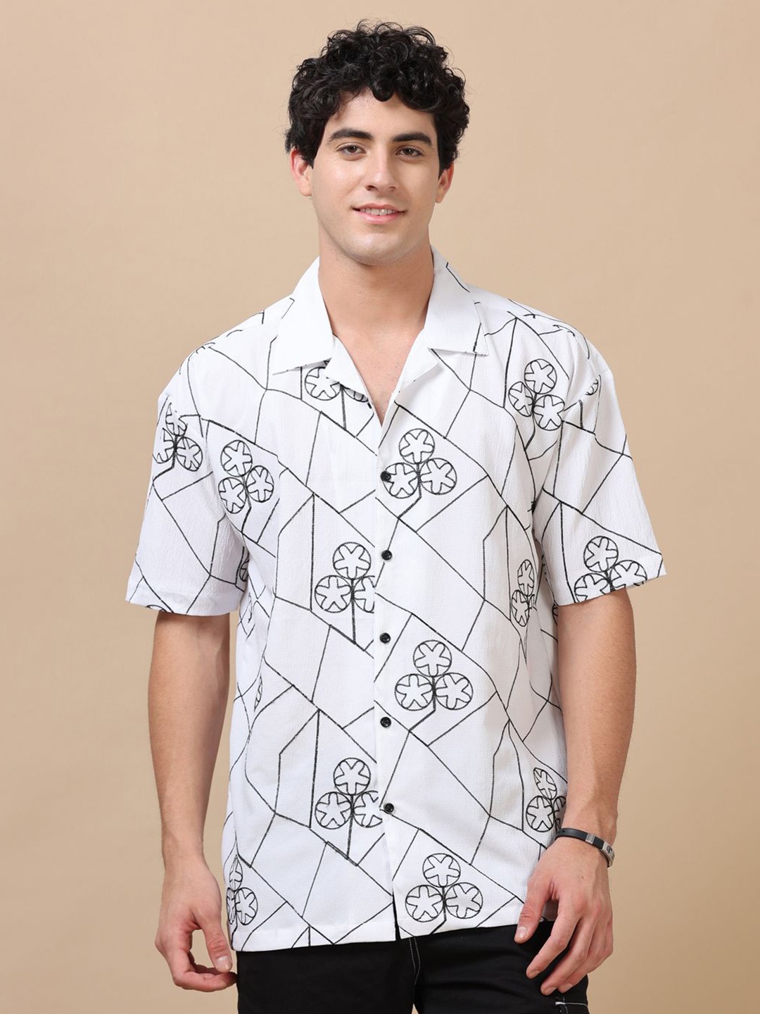 Bushirt Men Classic Cuban Collar Abstract Printed Oversized Casual Shirt, White
Bushirt Men Classic Cuban Collar Abstract Printed Oversized Casual Shirt, White