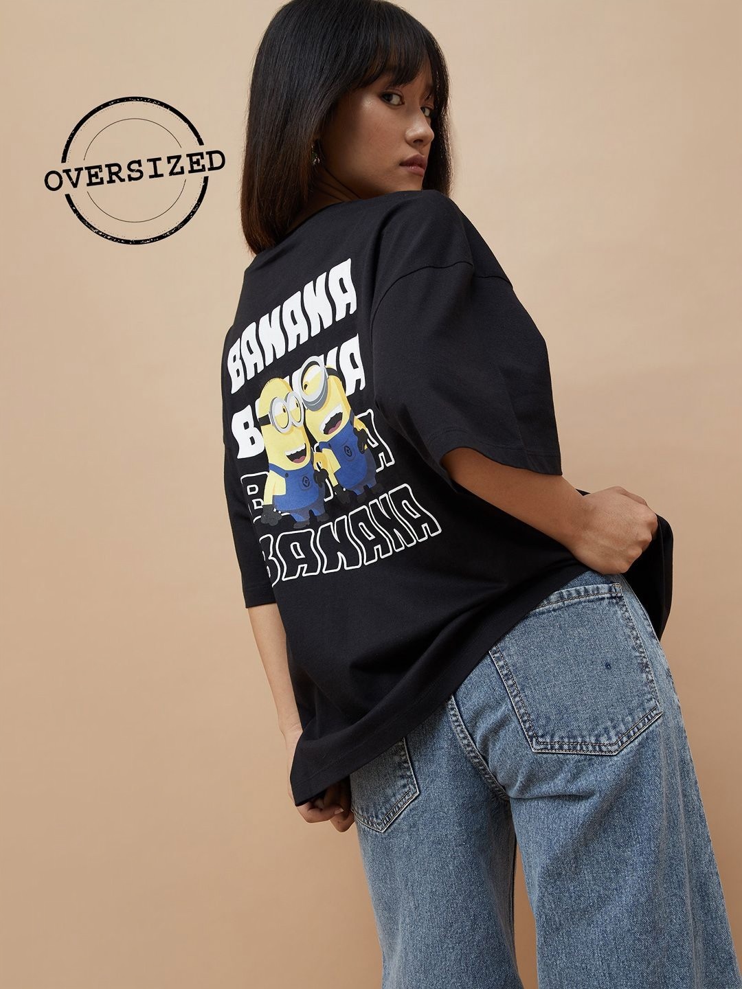 Ginger by Lifestyle Women Typography Minions Printed Round Neck Cotton Oversized T-shirt, Black
Ginger by Lifestyle Women Typography Minions Printed Round Neck Cotton Oversized T-shirt, Black