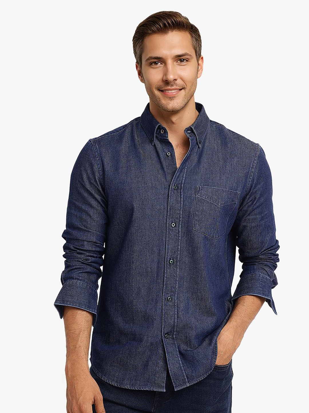 RARE RABBIT Men Comfort Button-Down Collar Solid Cotton Relaxed Fit Casual Shirt, Navy blue
RARE RABBIT Men Comfort Button-Down Collar Solid Cotton Relaxed Fit Casual Shirt, Navy blue