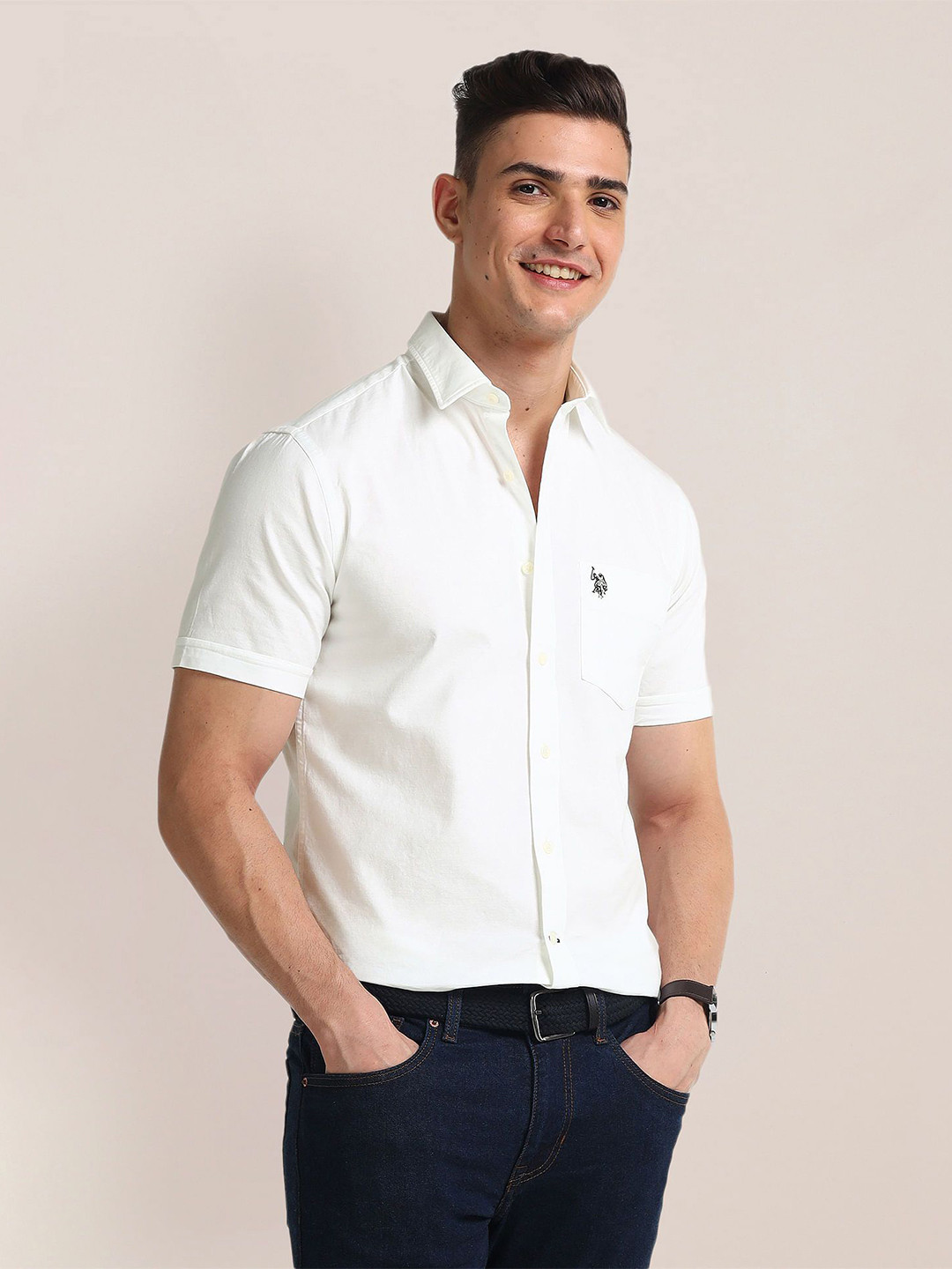 U.S. Polo Assn. Men Classic Spread Collar Solid Cotton Casual Shirt, White 
U.S. Polo Assn. Men Classic Spread Collar Solid Cotton Casual Shirt, White