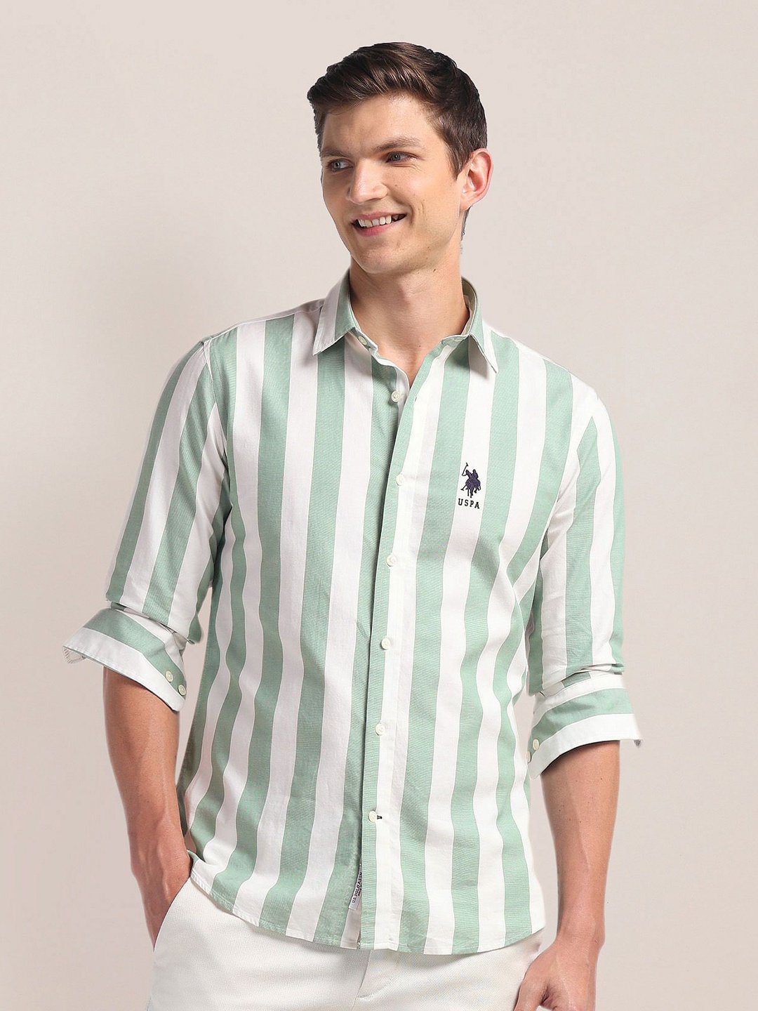 U.S. Polo Assn. Men Classic Spread Collar Vertical Striped Cotton Casual Shirt, Green
U.S. Polo Assn. Men Classic Spread Collar Vertical Striped Cotton Casual Shirt, Green