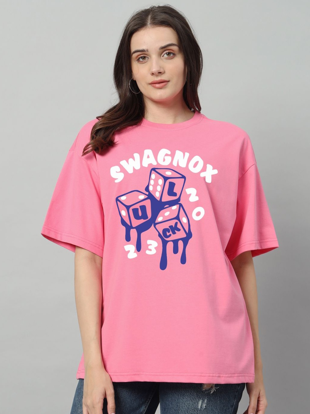 SWAGNOX Women Typography Printed Round Neck Cotton Oversized T-Shirt, Pink
SWAGNOX Women Typography Printed Round Neck Cotton Oversized T-Shirt, Pink