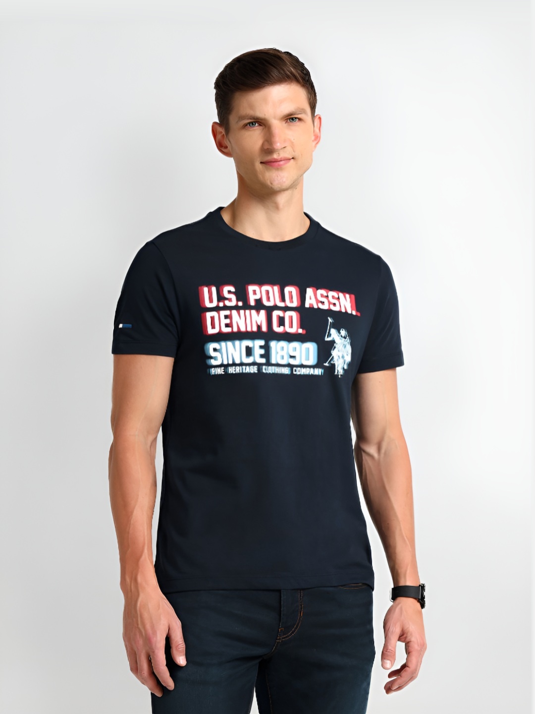 U.S. Polo Assn. Men Typography Printed Round Neck Cotton Slim Fit T-Shirt, Navy blue
U.S. Polo Assn. Men Typography Printed Round Neck Cotton Slim Fit T-Shirt, Navy blue