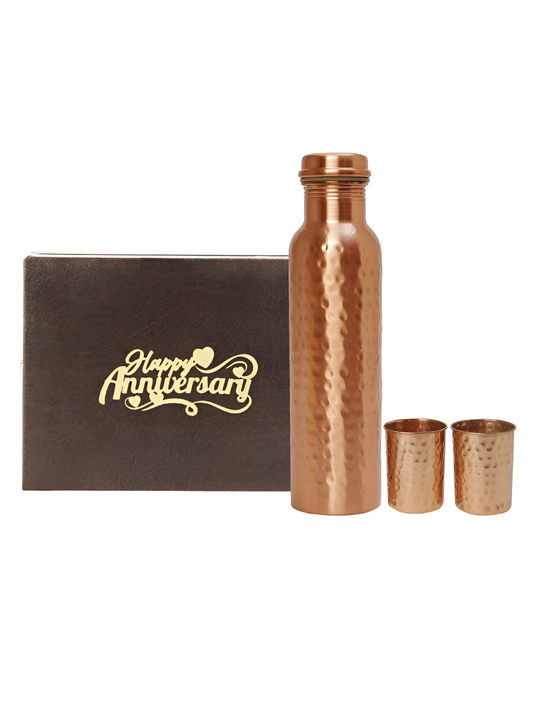 INTERNATIONAL GIFT Copper Toned 3 Pieces Hammered Water Bottle With Glasses
INTERNATIONAL GIFT Copper Toned 3 Pieces Hammered Water Bottle With Glasses