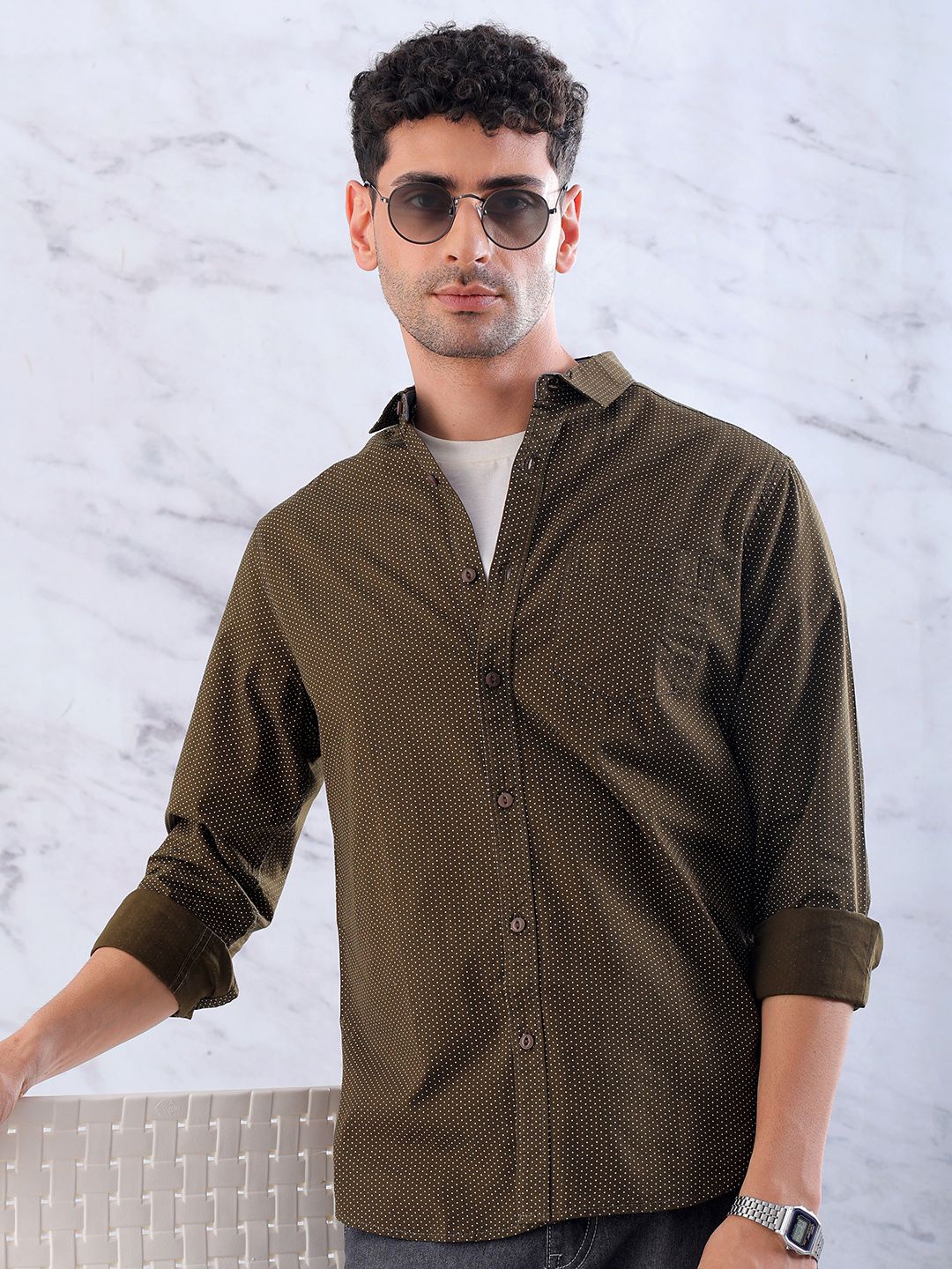 Hardsoda by The Indian Garage Co Men Spread Collar Micro Ditsy Printed Cotton Casual Shirt, Green
Hardsoda by The Indian Garage Co Men Spread Collar Micro Ditsy Printed Cotton Casual Shirt, Green
