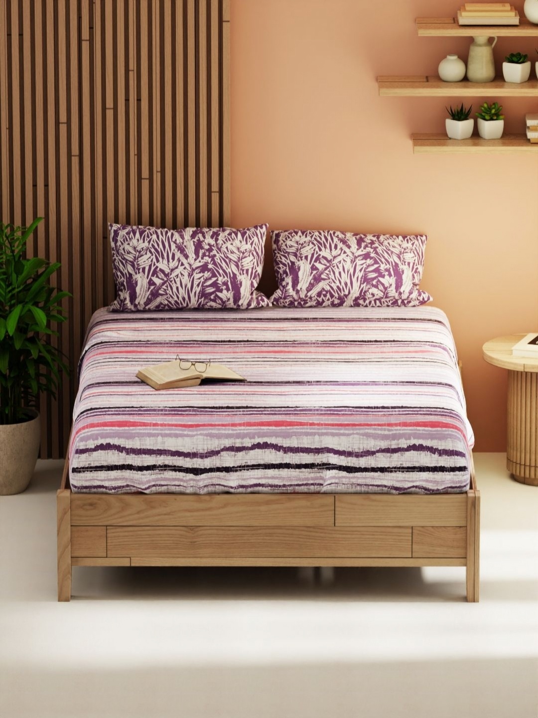 KOPA Magnolia Purple & White Striped 152 TC Queen Bedsheet With 2 Pillow Covers
KOPA Magnolia Purple & White Striped 152 TC Queen Bedsheet With 2 Pillow Covers