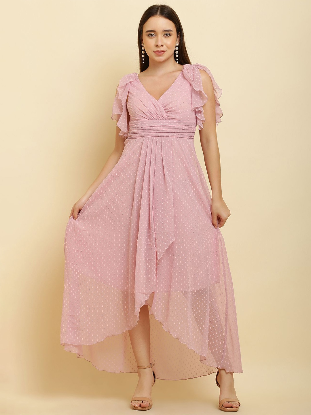 C4D Women Flared Sleeve Ruffled Georgette Party Wear Padded Flare Gown Dresses, Pink
C4D Women Flared Sleeve Ruffled Georgette Party Wear Padded Flare Gown Dresses, Pink