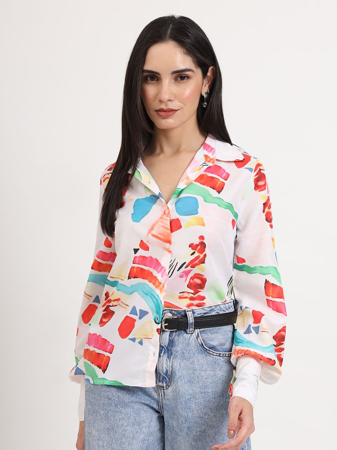 AMSWAN Women Premium Spread Collar Abstract Printed Relaxed Fit Casual Shirt, White
AMSWAN Women Premium Spread Collar Abstract Printed Relaxed Fit Casual Shirt, White