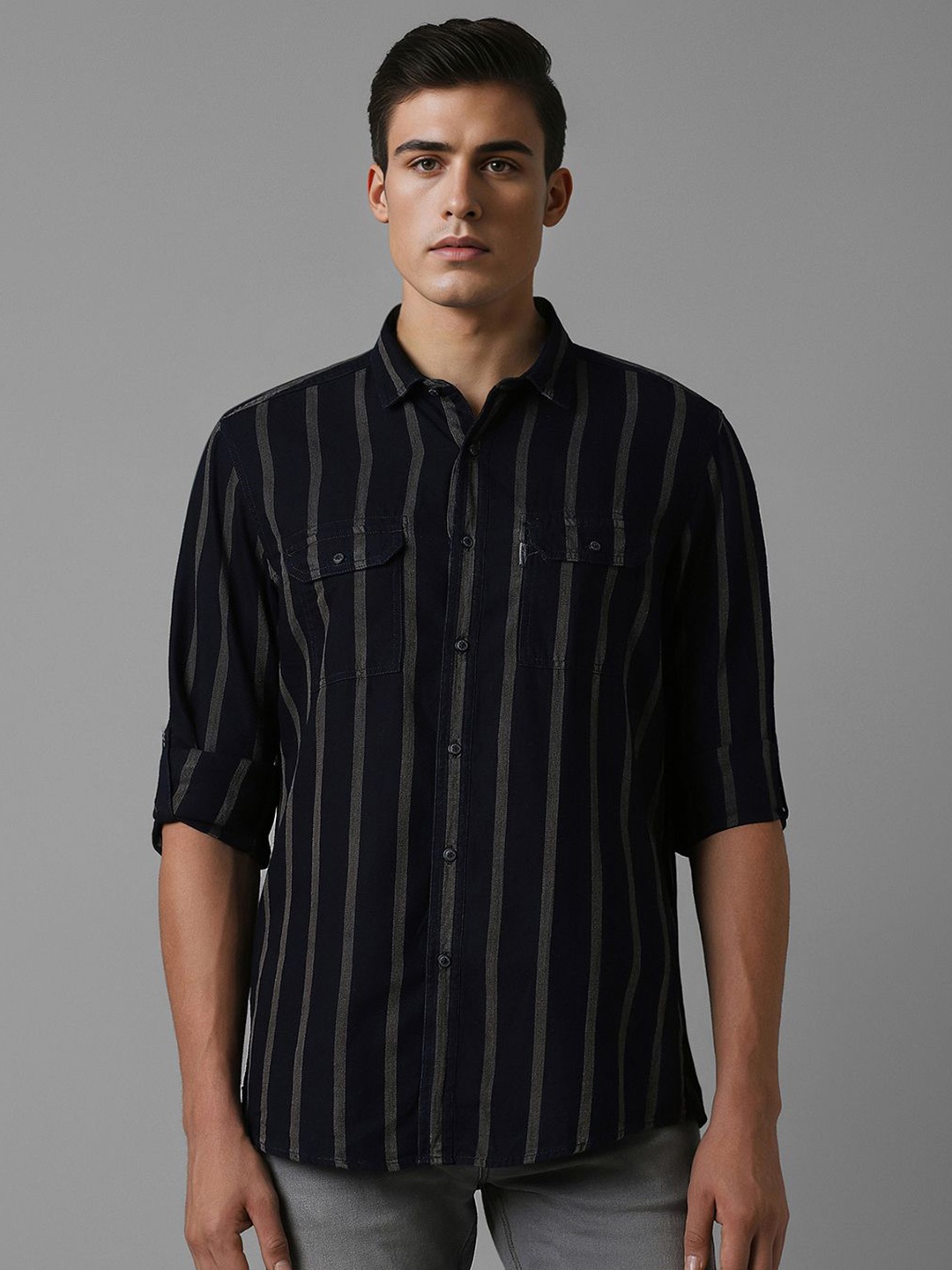Louis Philippe Jeans Men Spread Collar Striped Cotton Slim Fit Casual Shirt, Navy blue
Louis Philippe Jeans Men Spread Collar Striped Cotton Slim Fit Casual Shirt, Navy blue