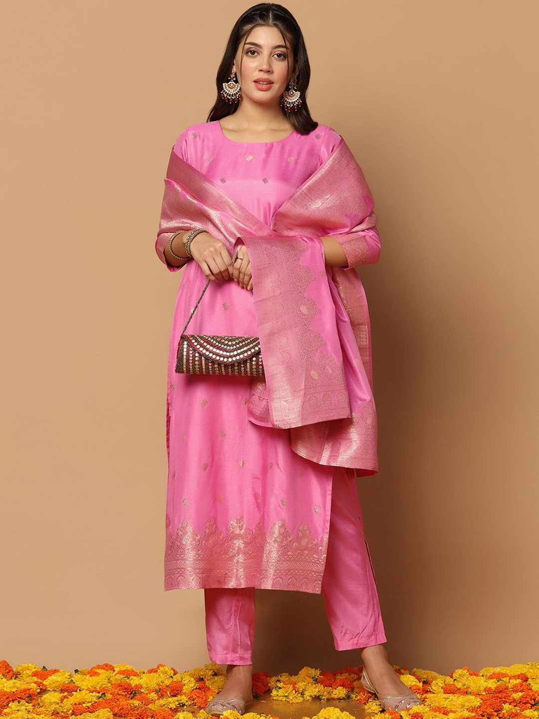 BAESD Ethnic Motifs Woven Design Regular Zari Straight Kurta with Trousers & Dupatta, Pink
BAESD Ethnic Motifs Woven Design Regular Zari Straight Kurta with Trousers & Dupatta, Pink