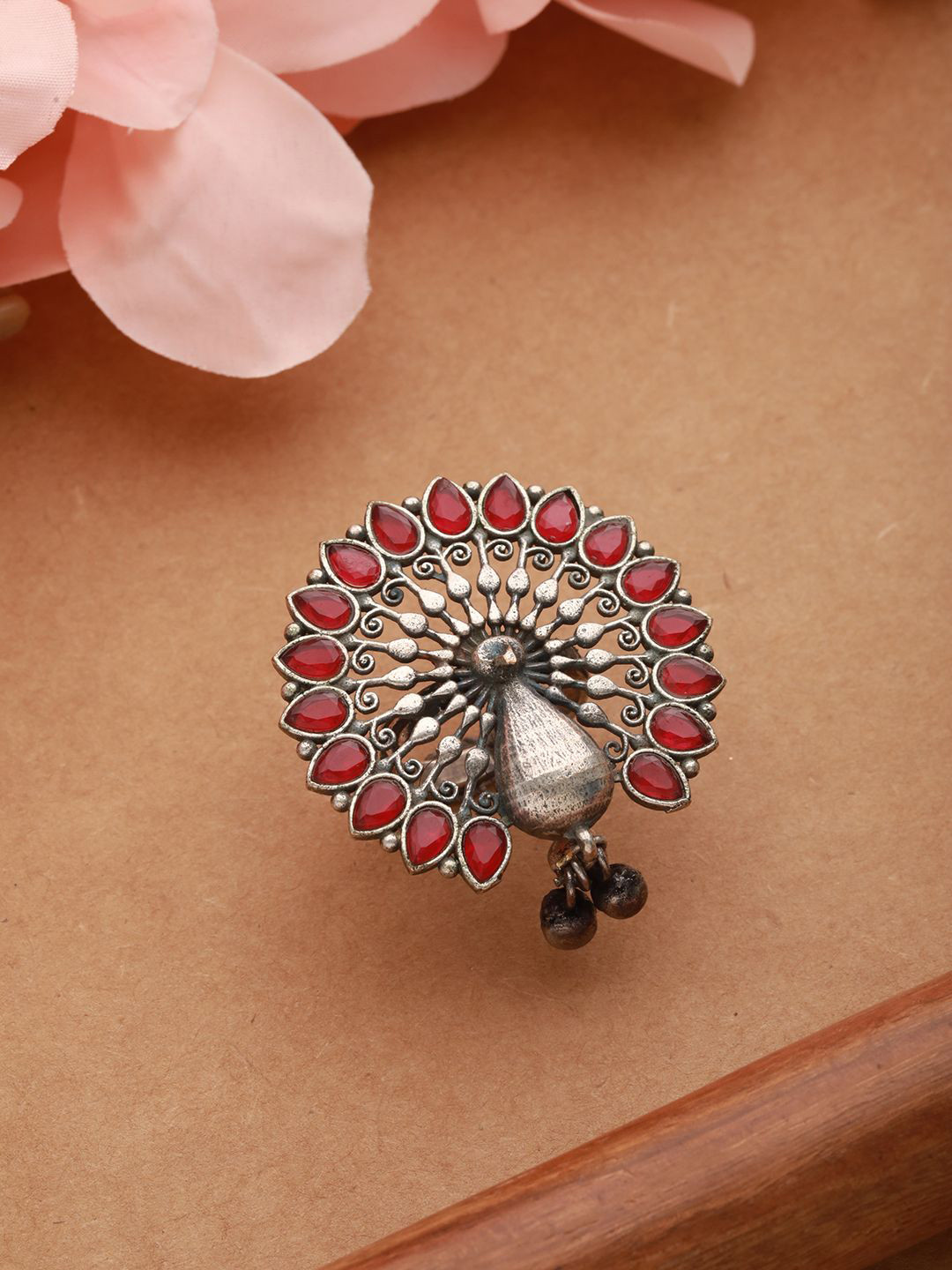 Anouk Red Silver Plated Stone Studded Oxidised Adjustable Peacock Finger Ring
Anouk Red Silver Plated Stone Studded Oxidised Adjustable Peacock Finger Ring