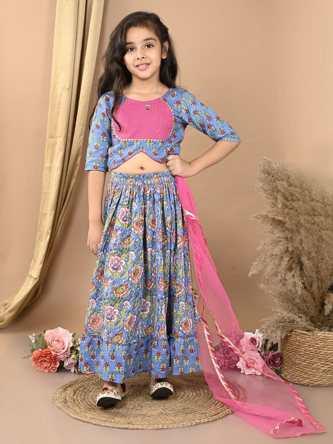 Here&Now X Kinder Kids Girls Printed Cotton Ready to Wear Lehenga & Blouse With Dupatta, Blue
Here&Now X Kinder Kids Girls Printed Cotton Ready to Wear Lehenga & Blouse With Dupatta, Blue