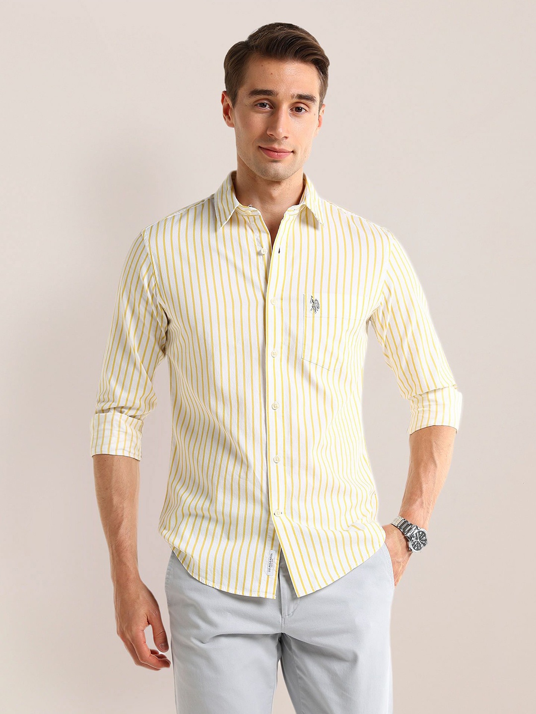 U.S. Polo Assn. Men Classic Spread Collar Striped Cotton Casual Shirt, Off white
U.S. Polo Assn. Men Classic Spread Collar Striped Cotton Casual Shirt, Off white
